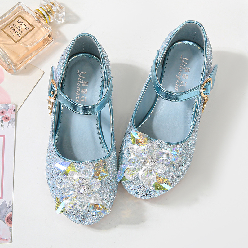 Children's Crystal Shoes 2023 Spring and Autumn New Girls High-heeled Princess Shoes Single-layer Shoes Little Girls Sequin Leather Shoes for Children