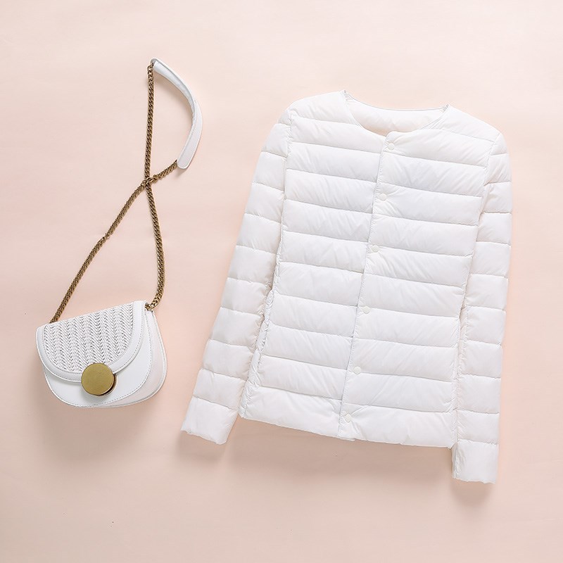 Autumn and Winter new lightweight round neck v-neck down jacket women's warm liner short plus size coat autumn and winter collarless