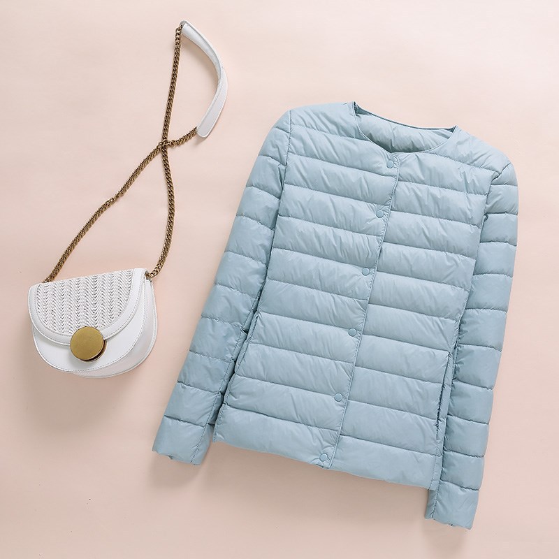 Autumn and Winter new lightweight round neck v-neck down jacket women's warm liner short plus size coat autumn and winter collarless
