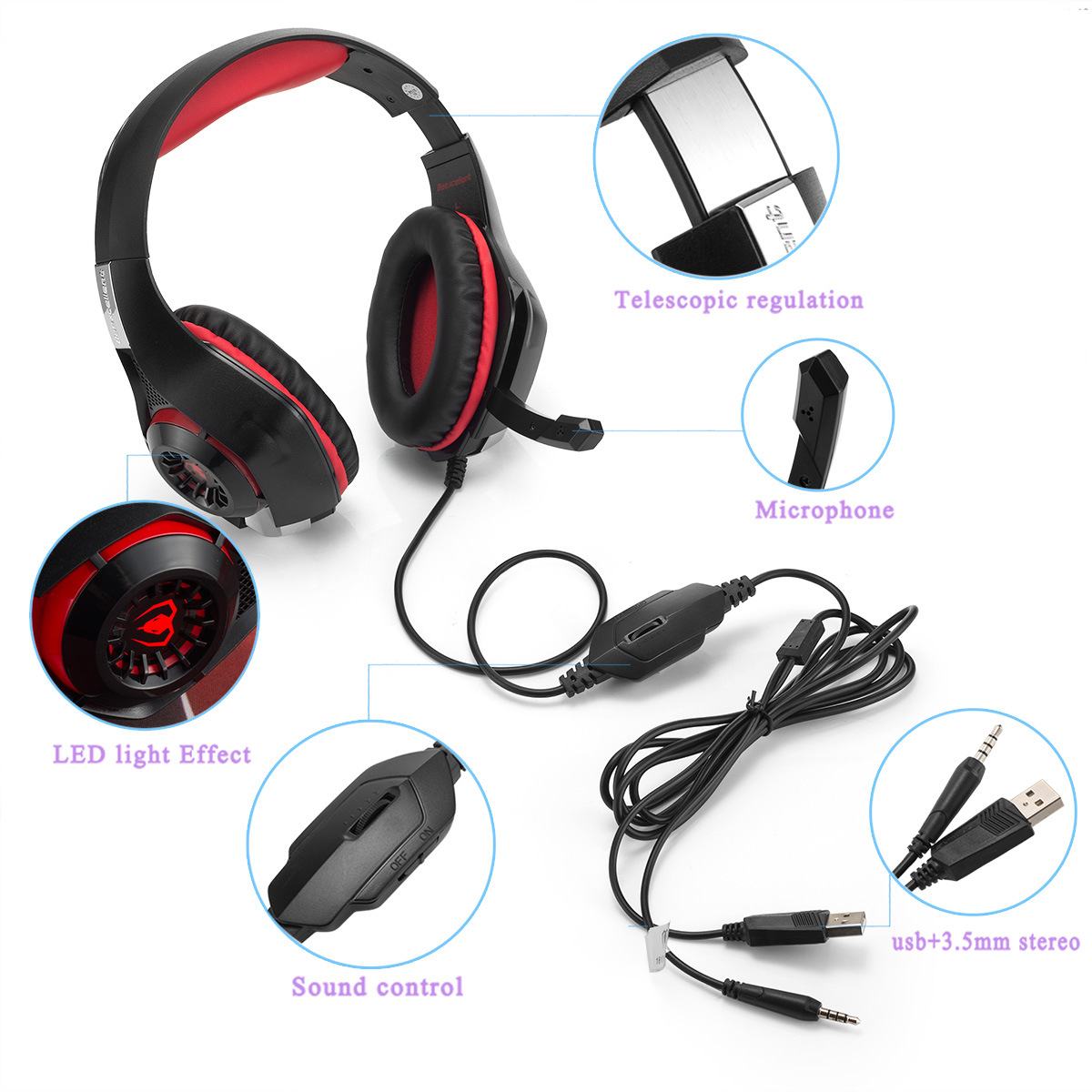 跨境 Beexcellent GM-1 头戴式电脑手机电竞游戏耳机PS4 headset