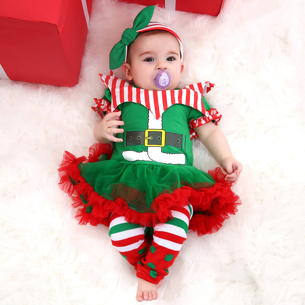 2022 New Children's Wear Christmas Short-sleeved Dress Baby Clothes Soft and Comfortable