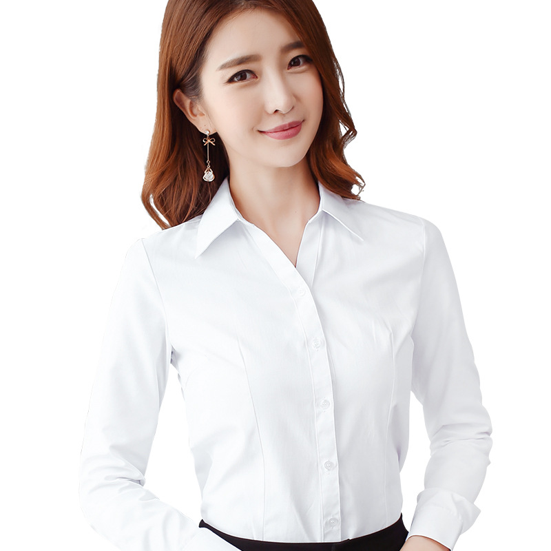 V-Neck Long-Sleeved White Shirt Women's New Spring and Summer Work Clothes Shirt Slim-Fit Professional Formal Work Clothes Shirt