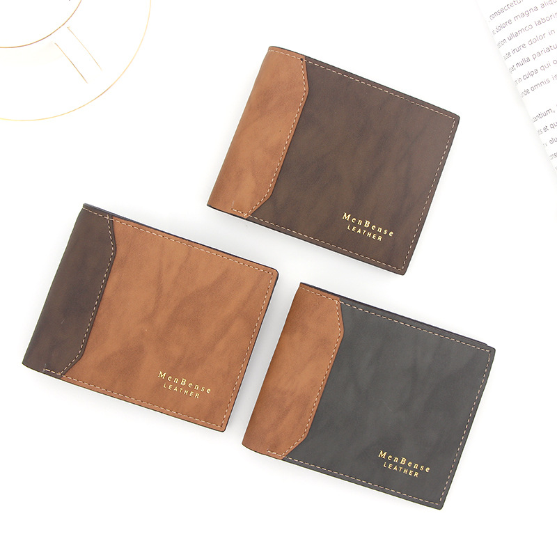MenBense New Men's Wallet Short Bronzing Embossed Stitching Frosted Leather Loose-leaf Men's Short Wallet