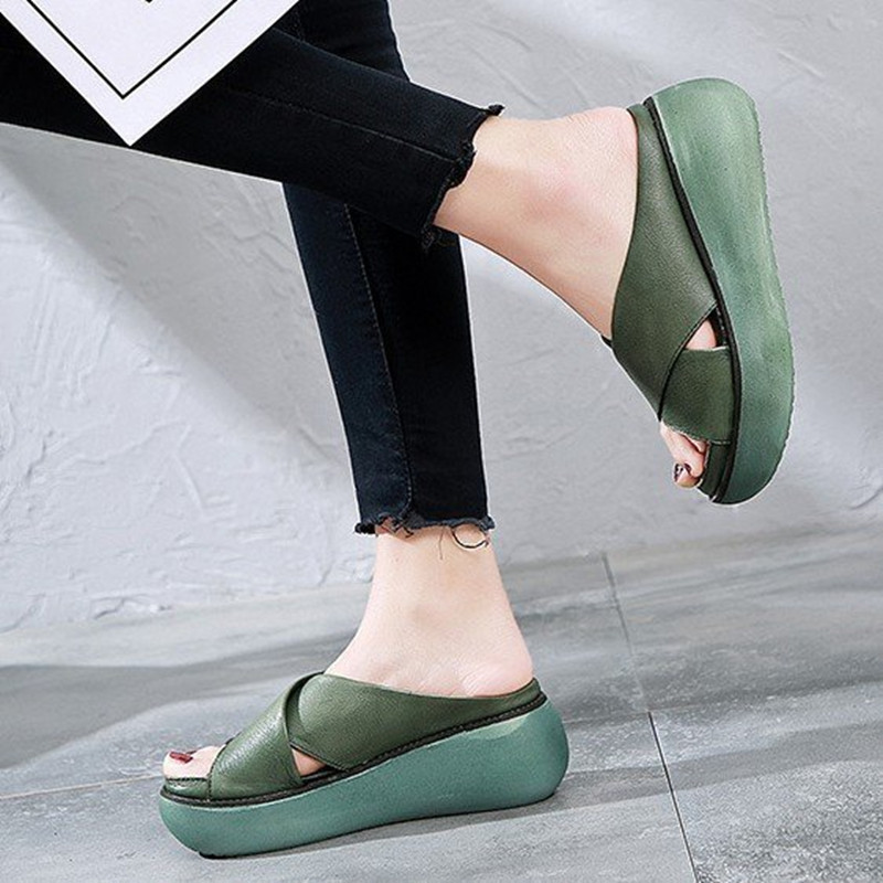 Cross-border Amazon sandals European and American summer new platform mid heel cross outer wear plus size women's slippers in stock