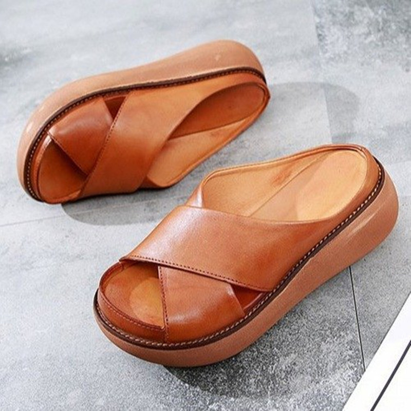 Cross-border Amazon sandals European and American summer new platform mid heel cross outer wear plus size women's slippers in stock