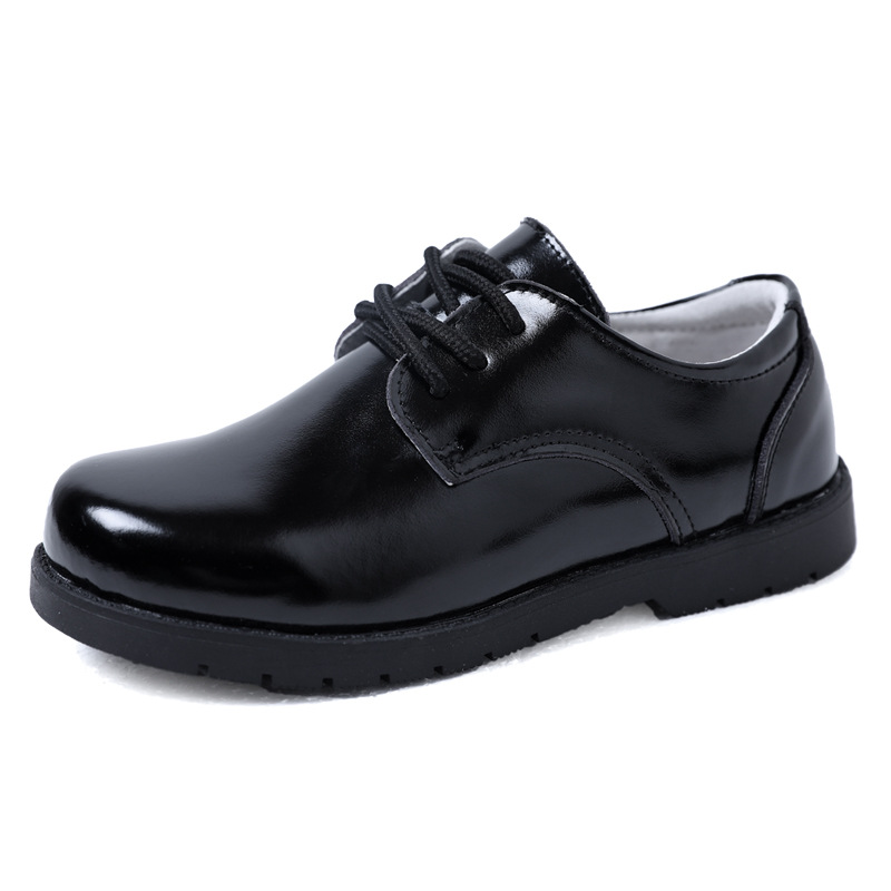 Boys' Leather Shoes Black Soft-soled Spring and Autumn Single Shoes for Primary School Students White Leather Shoes School Lace-up 4142 Performance Children's Shoes