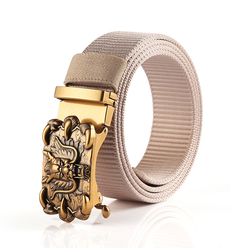 New Style Dragon Belt with Chinese Zodiac Motif Automatic Buckle Nylon Men's Belt Casual Youth Belt Wholesale