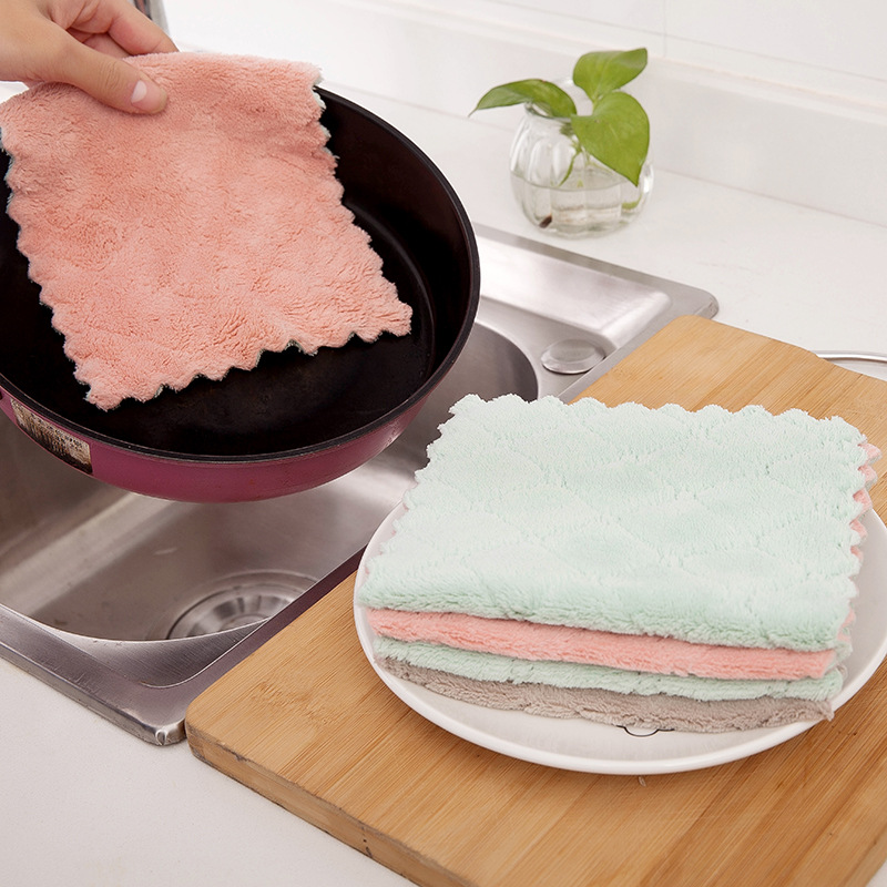 Kitchen cleaning solid color double-sided strong absorbent cloth Bowl towel wet and dry dual-use scouring pad