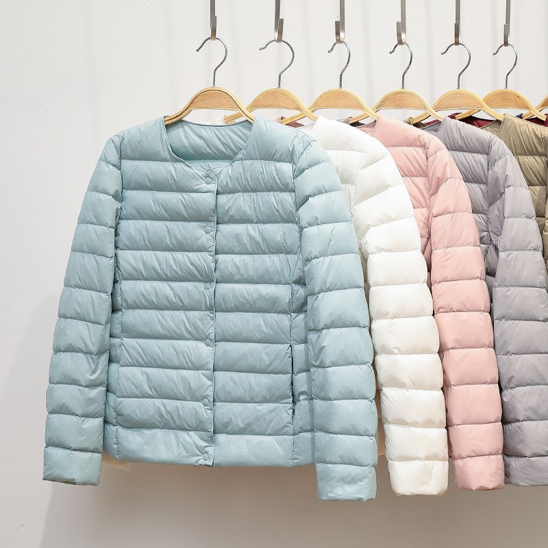 Autumn and Winter new lightweight round neck v-neck down jacket women's warm liner short plus size coat autumn and winter collarless