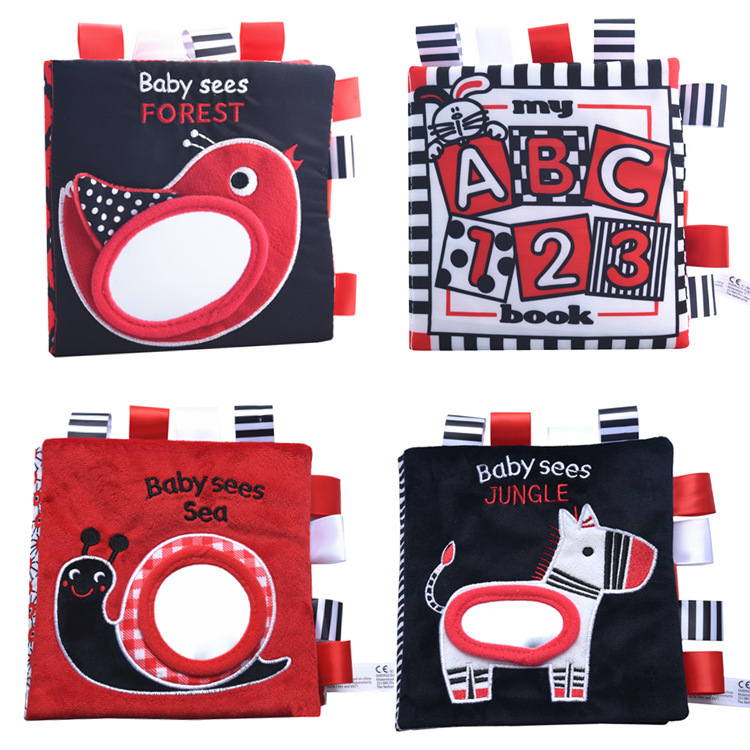 Funnyzoo baby visual stimulation cloth book Black and White Enlightenment intelligent animal Marine label toy three-dimensional cloth book