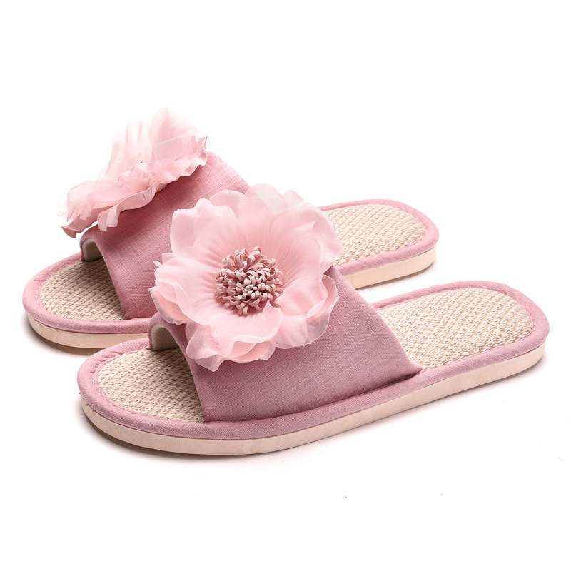 Linen Slippers Women's Spring and Summer New Home Indoor Wood Floor Four Seasons Cotton and Linen Slippers Fashion Flower Sandals