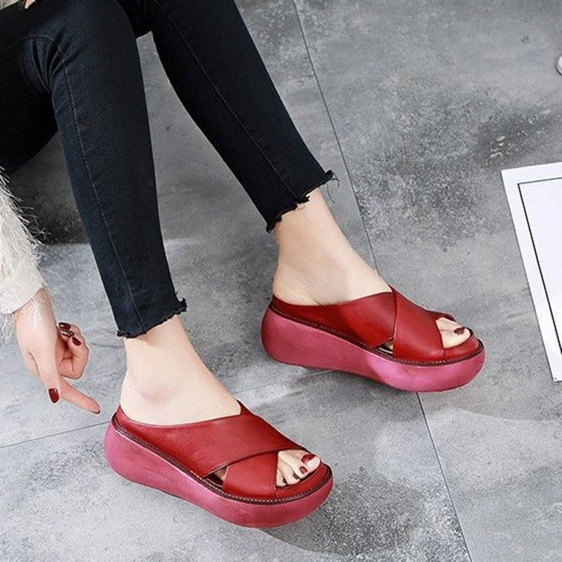 Cross-border Amazon sandals European and American summer new platform mid heel cross outer wear plus size women's slippers in stock