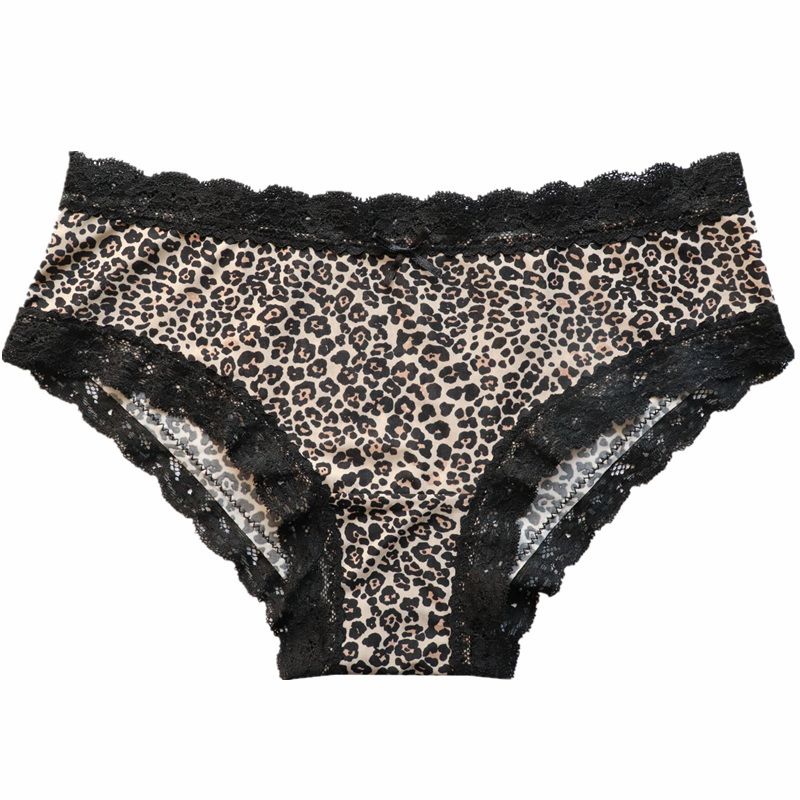 Foreign Trade European and American Seamless Silk Ice Silk Printing Women's Low Waist Leopard Print Underwear Women's Lace Women's Briefs