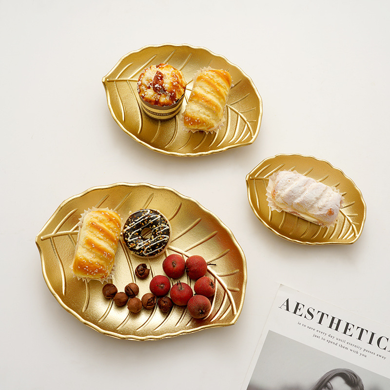 INS simple Nordic snack candy plate living room home dining table storage plate creative golden tray decoration ornaments