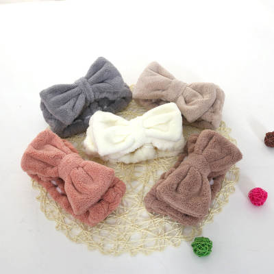 Korean style coral velvet bow hair band face wash makeup hair band fashion yoga sports cute hair band ladies