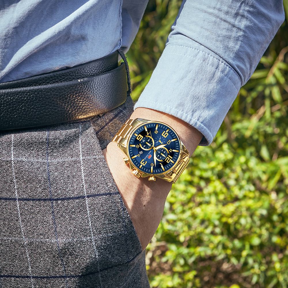 MINI FOCUS Gold Watch Large Dial Men's Watch Middle East Explosions Luminous Waterproof Steel Band Men's Watch 0278G