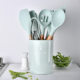 Cross-border spot storage barrel wooden handle silicone kitchenware 11-piece set seven-color silicone kitchenware 11-piece set