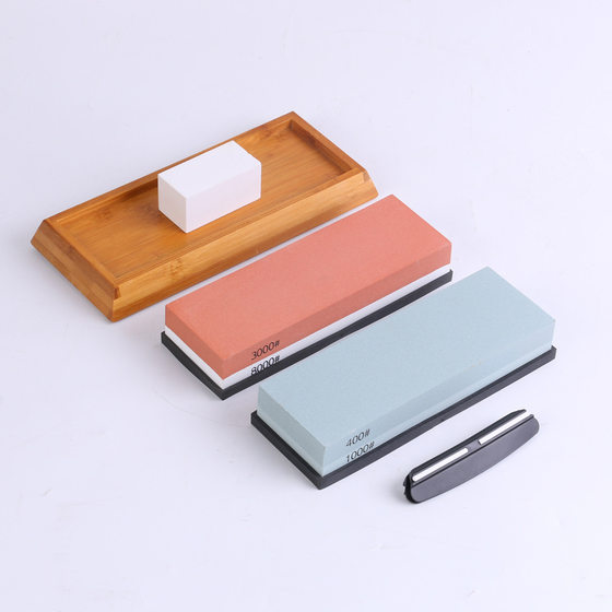 Guoyu 3000/8000 double-sided sharpening stone set White corundum kitchen sharpening double-piece oilstone set with base