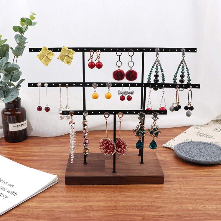 Wrought Iron Ear Nail Rack Log Bottom Earrings Display Rack Metal Jewelry Rack Beech Ear Rack Walnut Jewelry Rack
