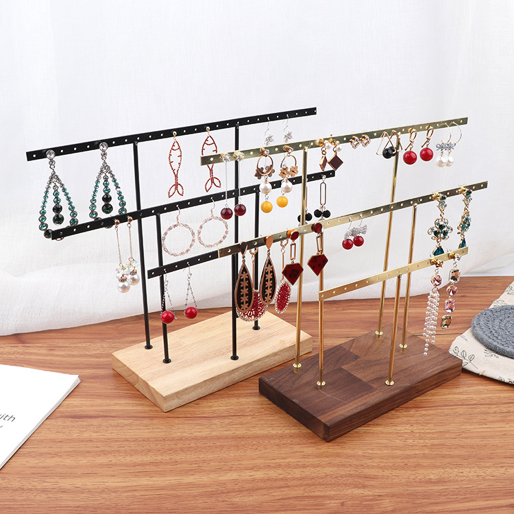 Wrought Iron Ear Nail Rack Log Bottom Earrings Display Rack Metal Jewelry Rack Beech Ear Rack Walnut Jewelry Rack