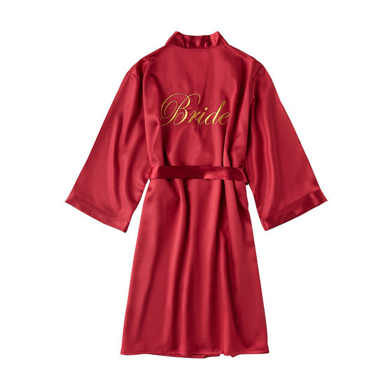 Bridal Morning Robe Spring Simulation Silk Women's Dress Wedding Dress Gallery Wedding Photo Bridesmaid Group Ice Silk Nightgown Women's Summer