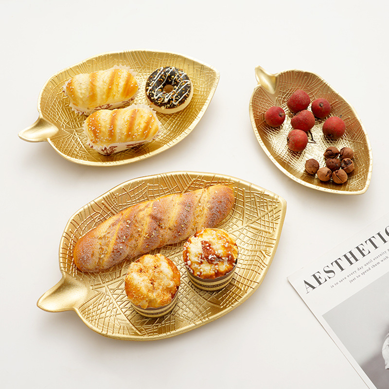 INS simple Nordic snack candy plate living room home dining table storage plate creative golden tray decoration ornaments