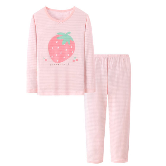 Girls' long-sleeved trousers home wear suit children's pajamas suit baby girls' slub cotton autumn clothes long pants