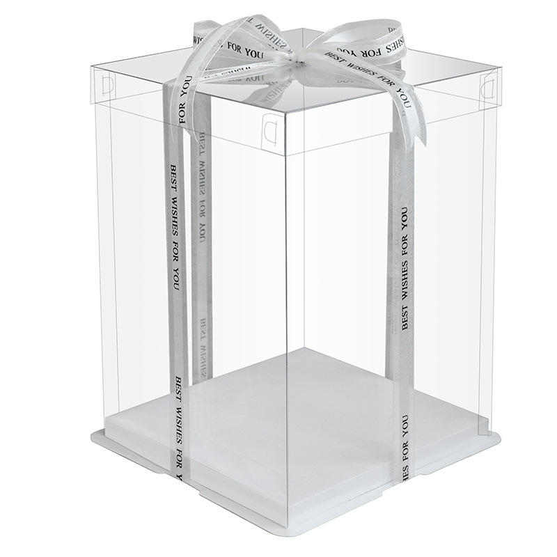 Factory production wholesale fully transparent cake box PET double-layer heightened three-in-one portable birthday cake box