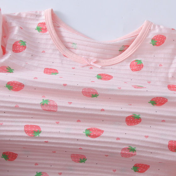 Girls' long-sleeved trousers home wear suit children's pajamas suit baby girls' slub cotton autumn clothes long pants