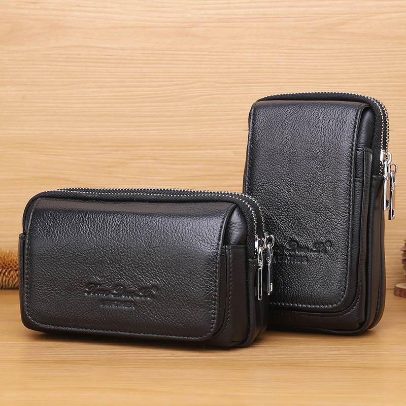Small Dolly leather men's waist bag cowhide mobile phone bag wear belt mobile phone waist bag small bag wholesale factory direct supply