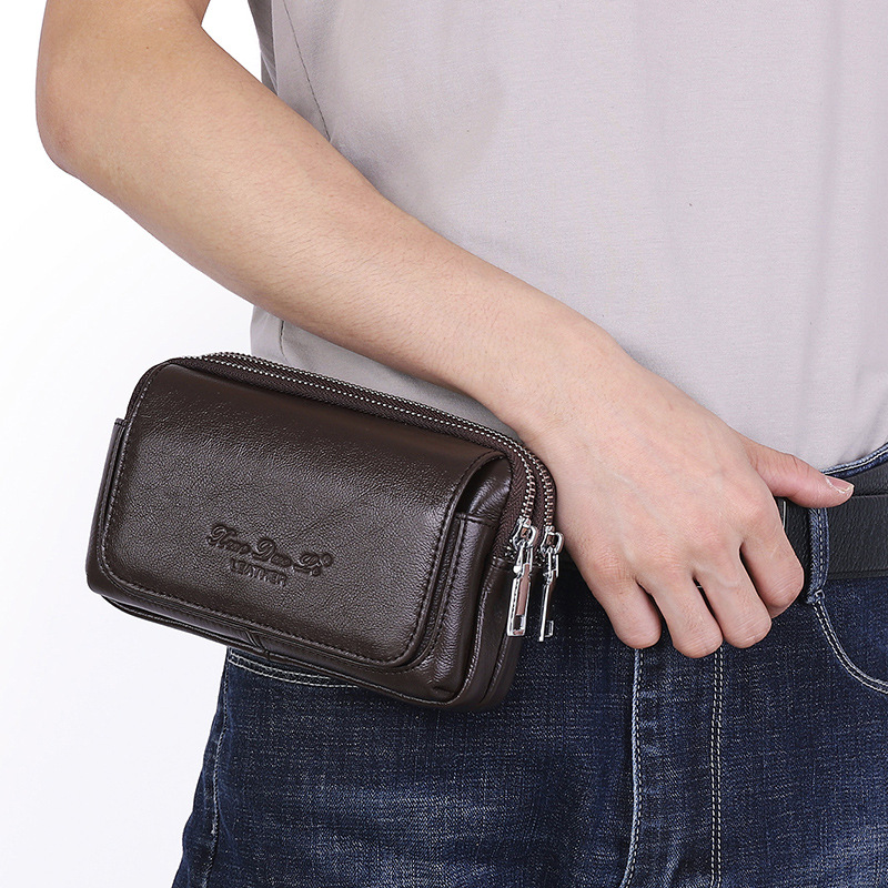 Small Dolly leather men's waist bag cowhide mobile phone bag wear belt mobile phone waist bag small bag wholesale factory direct supply