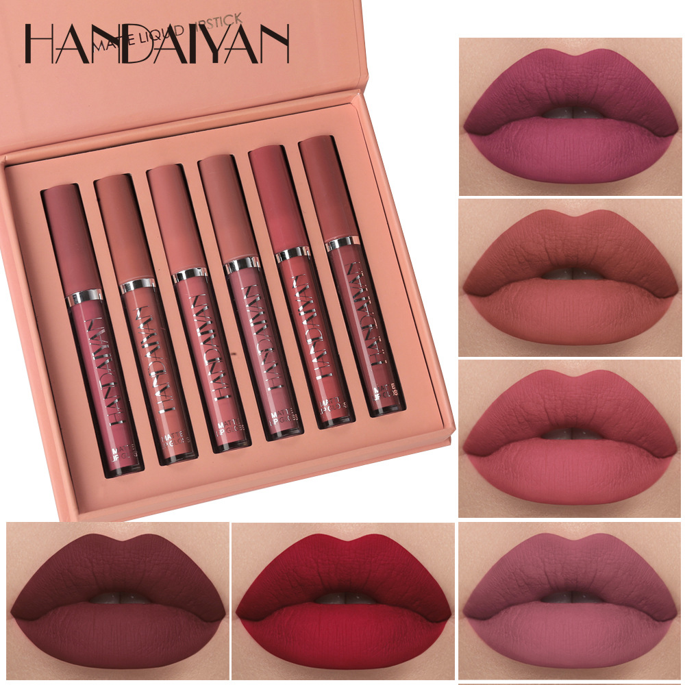 HANDAIYAN Han Daiyan waterproof non-stick cup lipstick explosion beauty makeup matte 6 lip gloss lip glaze set wholesale
