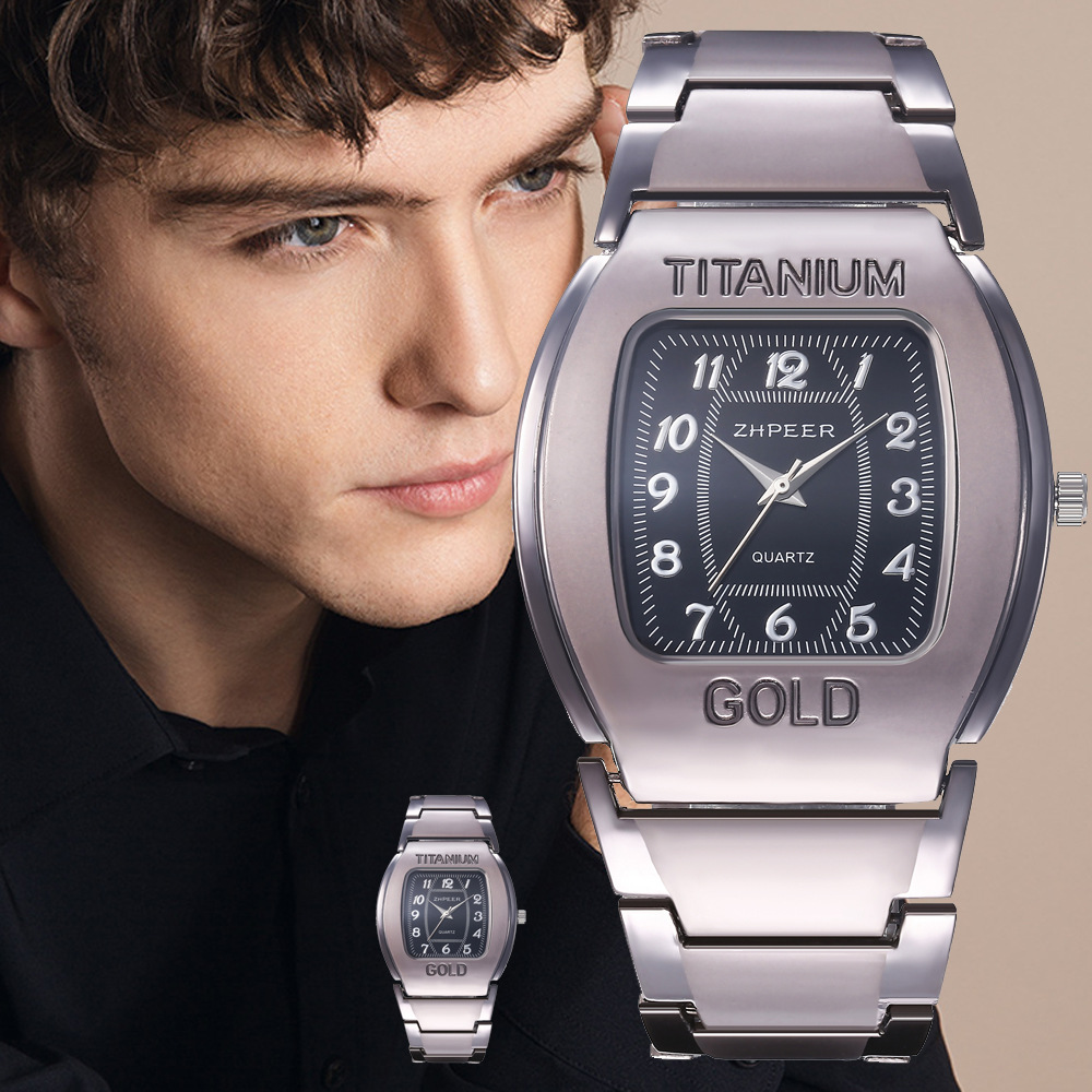 Zhpeer factory direct sale men's watch square barrel titanium alloy business casual quartz wrist watch cross-border bestseller