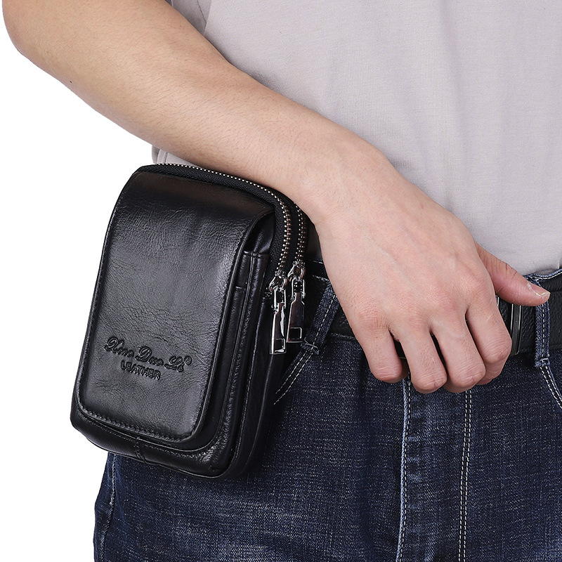 Small Dolly leather men's waist bag cowhide mobile phone bag wear belt mobile phone waist bag small bag wholesale factory direct supply