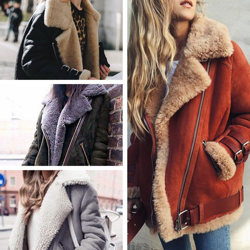 2019eBay Amazon wish locomotive deerskin velvet lamb coat women's lapel fur cotton coat