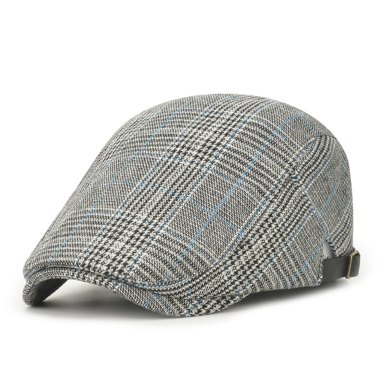 2023 new spring and summer Korean style plaid fashion comfortable bare beret men's and women's casual adjustable forward peaked cap