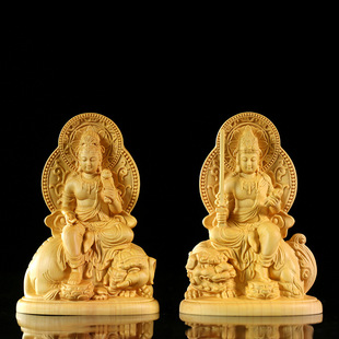 Poplar Wood Carving Manjusri Puxian Bodhisattva Buddha Ornaments Wood Carving Carving New Chinese Crafts