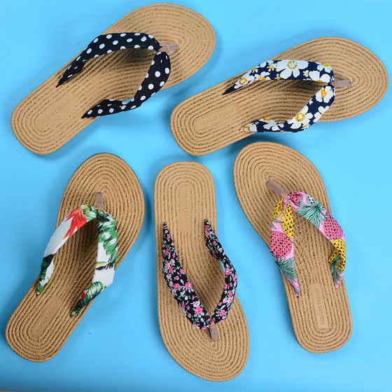 2024 New Summer Cotton Linen Slippers for Women Outfit Fashionable Beach Flat Eva Women's Flip Flops Breathable