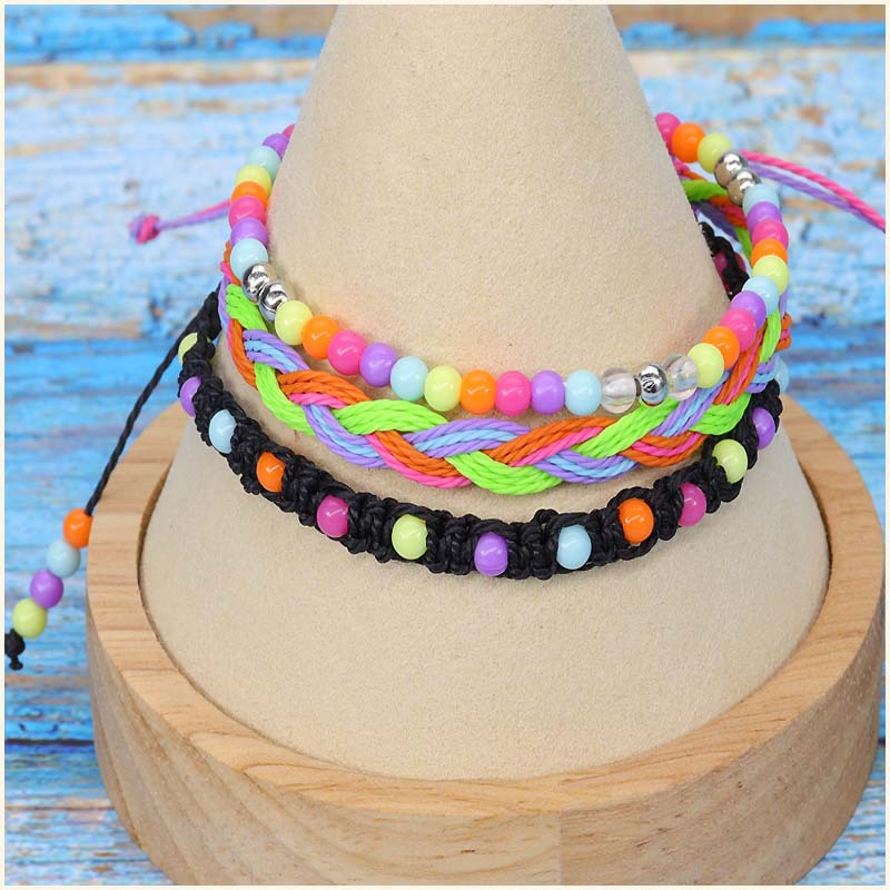 Cross-border New Teenager Colorful Beads Bracelet Amazon Hot Selling Waterproof Wax Woven Bracelet Three-piece Set