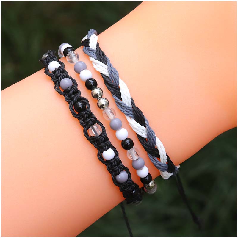 Cross-border New Teenager Colorful Beads Bracelet Amazon Hot Selling Waterproof Wax Woven Bracelet Three-piece Set
