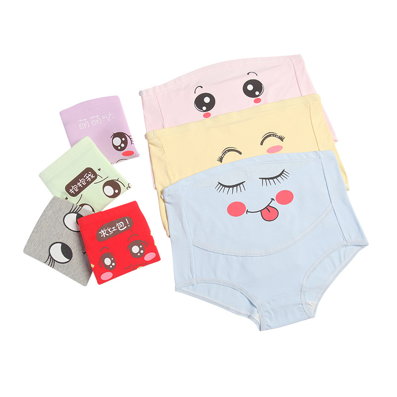 Pregnant women's underwear large size Breathable High waist abdomen adjustable cute cartoon expression pants pregnancy seamless abdomen manufacturers
