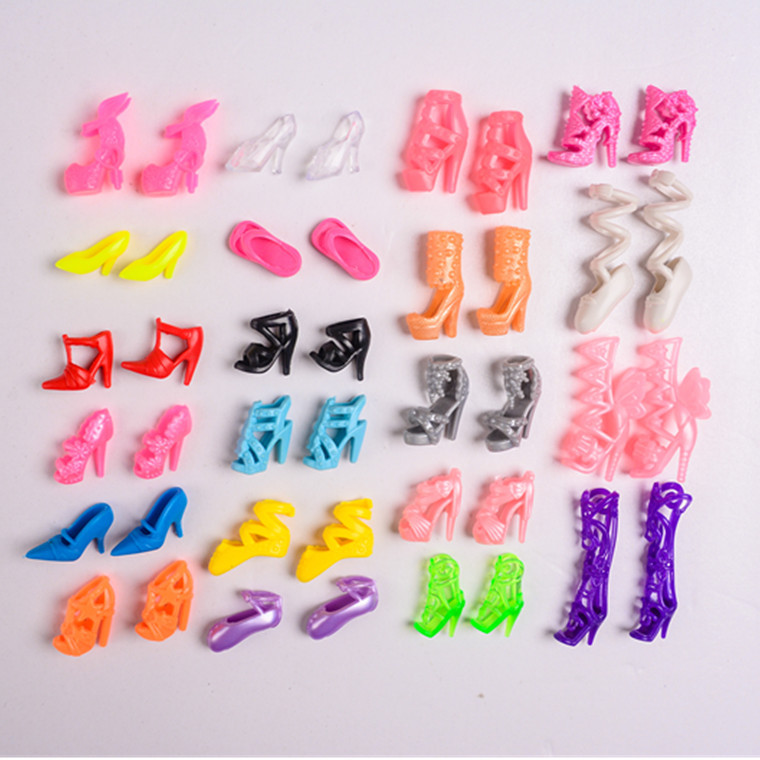 Mixed 60 pairs one pack doll dress-up toy shoes accessories high heels girl play house toy 150.71G