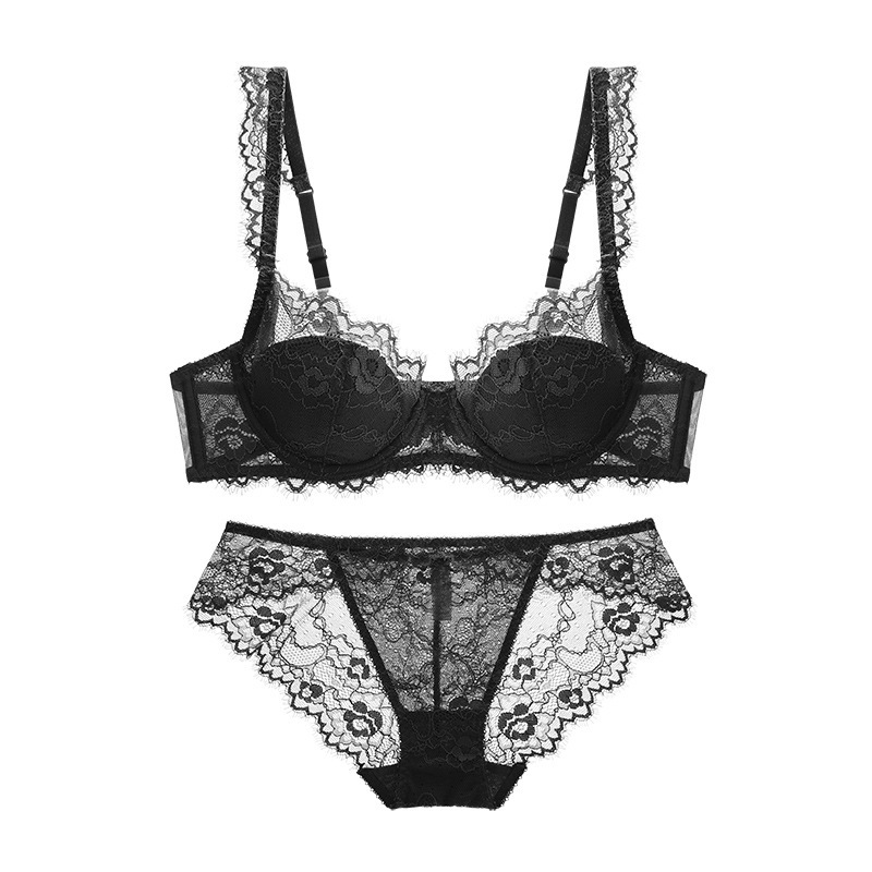 French Style Transparent Lace Bra Set_voghion.com