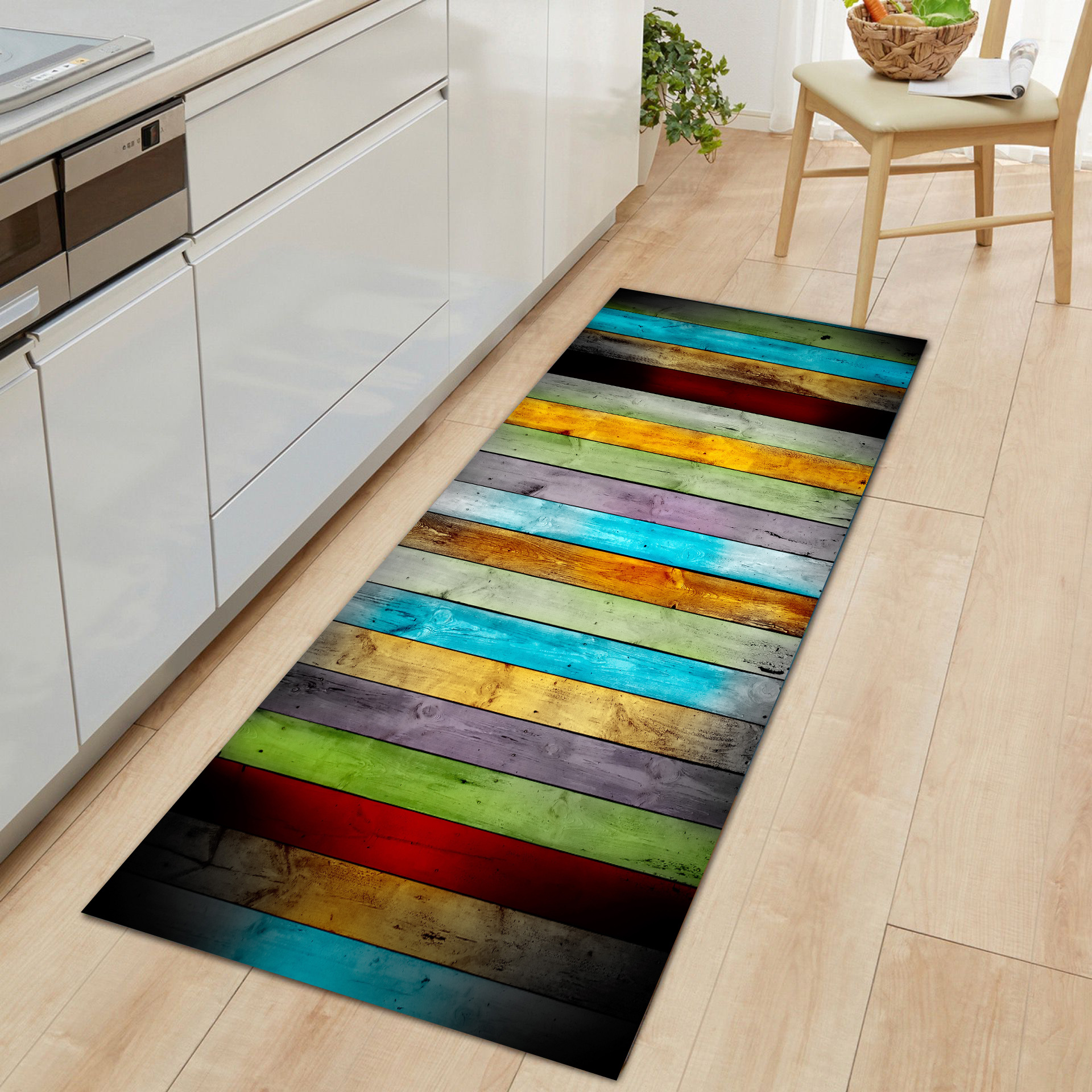 Cross-border personalized color European and American retro wood grain floor mat door non-slip foot mat absorbent home printing foot mat