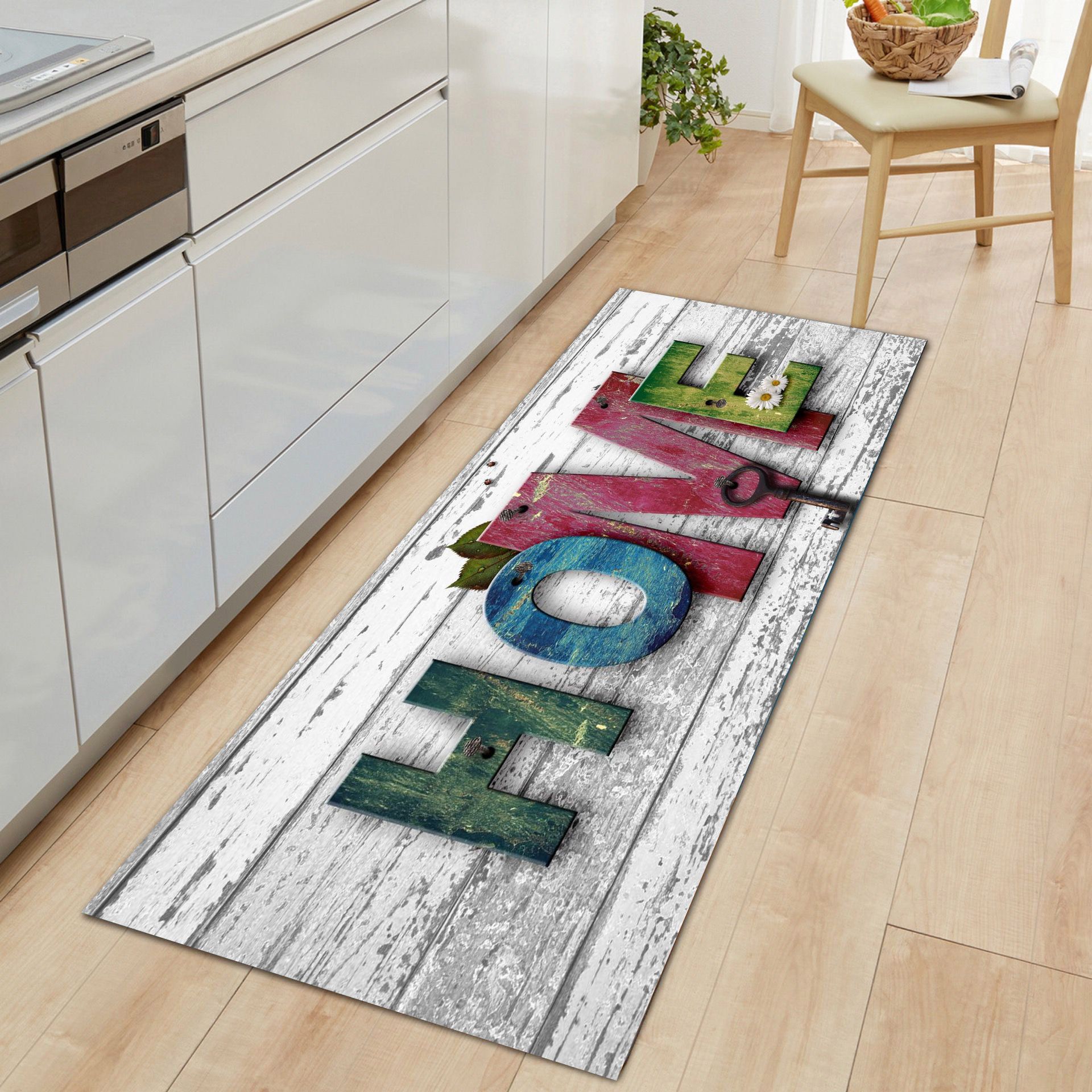 Cross-border personalized color European and American retro wood grain floor mat door non-slip foot mat absorbent home printing foot mat