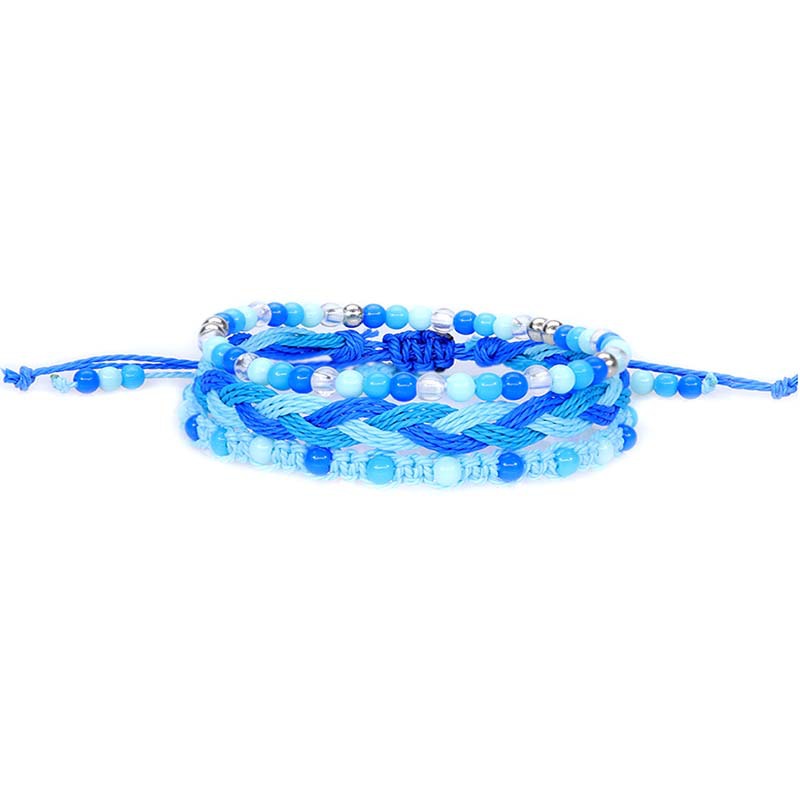 Cross-border New Teenager Colorful Beads Bracelet Amazon Hot Selling Waterproof Wax Woven Bracelet Three-piece Set