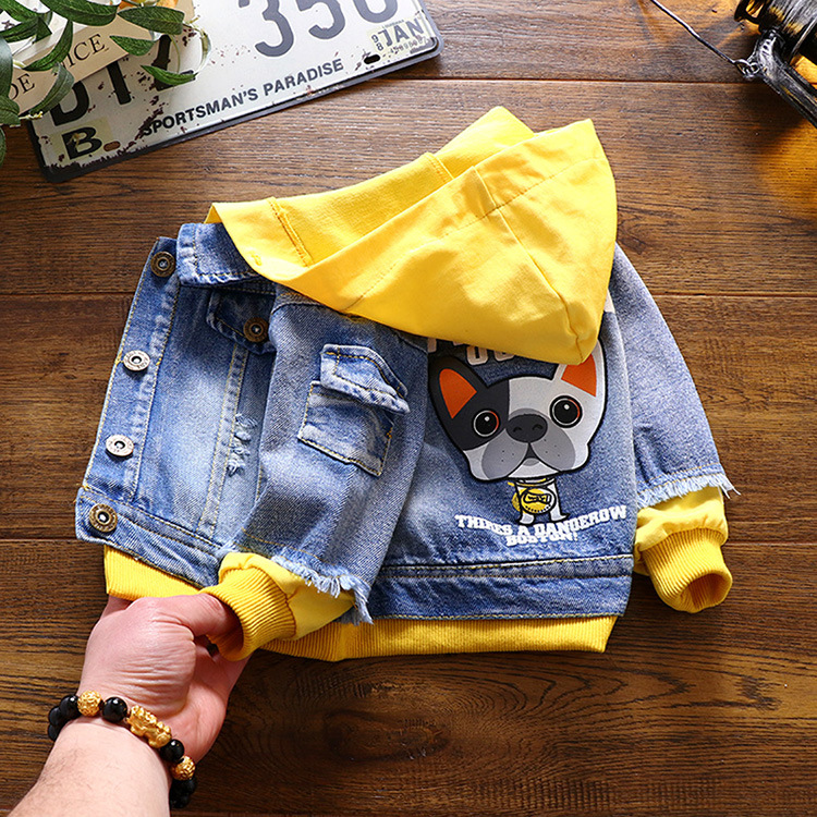 Children's fake two-piece coat Denim Spring and Autumn New Korean style western style children's cartoon printed boys' children's jacket