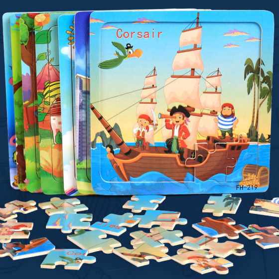 20 pieces wooden children's intelligence toys wooden puzzle puzzle cartoon animal stall toys factory direct supply