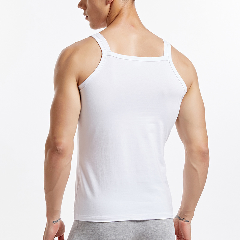 Cross-border direct batch men's stretch cotton square collar vest youth off-neck vest fitness base solid color vest men