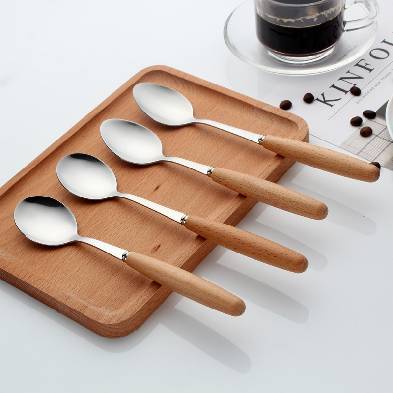 Beech Handle 410 Stainless Steel Steak Knife and Fork Spoon Japanese Style Chopsticks Dessert Spoon Tableware Set Gift